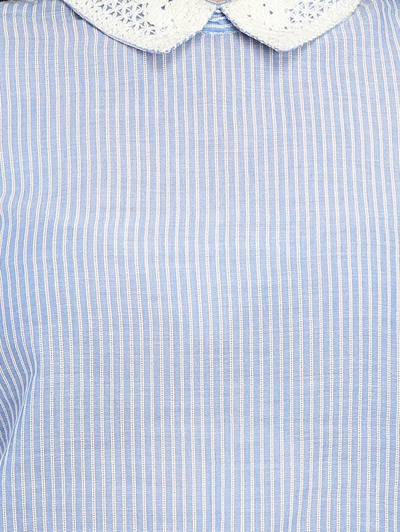 smocked sleeved lace collared striped top - 15671784 - Zoom Image - 4