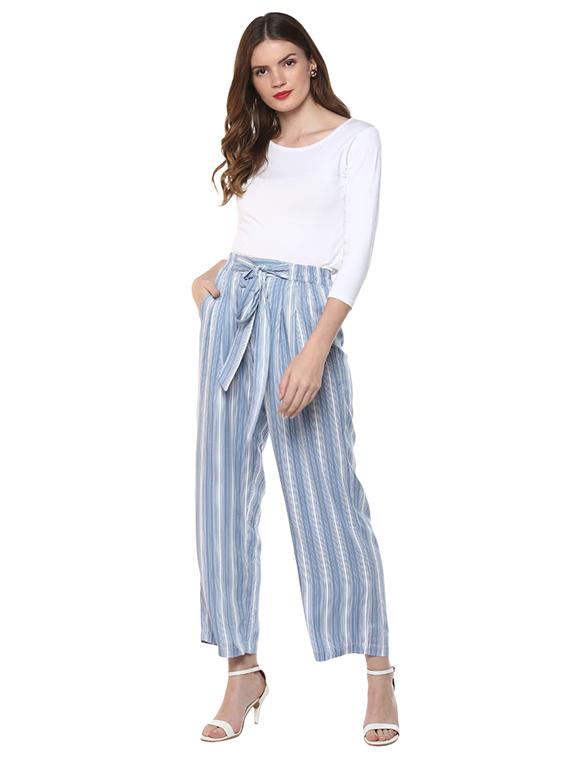striped tie up detail trouser - 15675082 - Zoom Image - 4