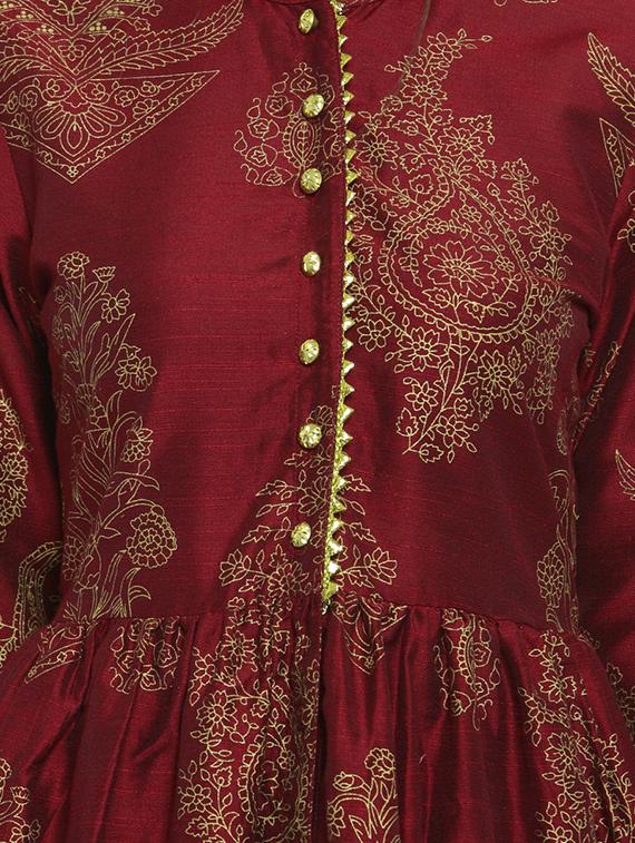 High slit foil print silk gotta work kurta - 15676250 - Zoom Image - 4