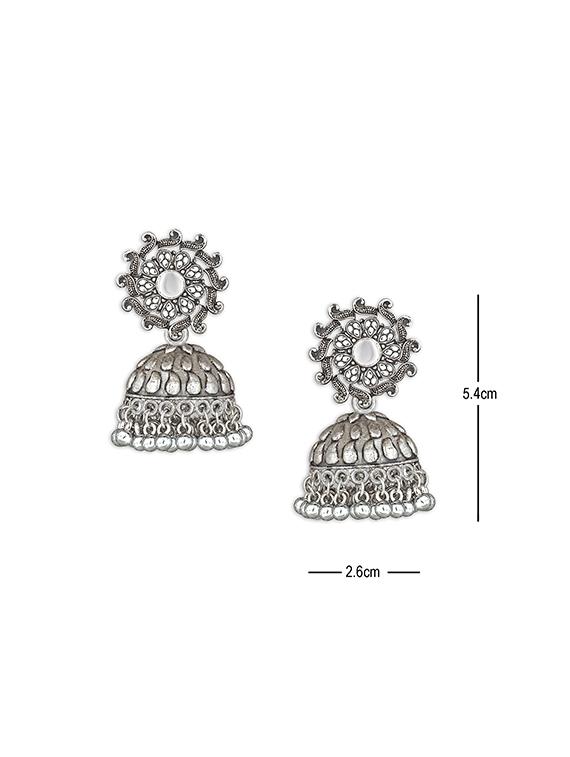 silver metal jhumka earring - 15678629 - Zoom Image - 4