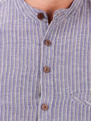 blue khadi cotton short kurta - 15680755 - Standard Image - 4