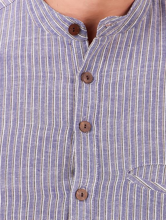 blue khadi cotton short kurta - 15680755 - Zoom Image - 4