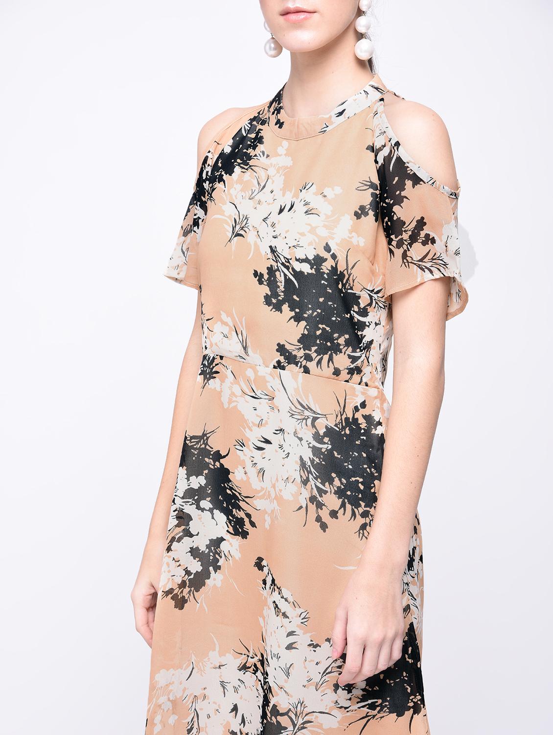 cold shoulder keyhole back a-line dress - 15691992 - Zoom Image - 4