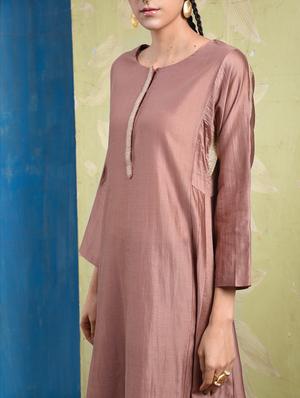 Coral gotta lace silk a-line kurta - 15693022 - Standard Image - 4