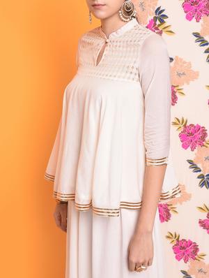 cream chanderi flared gotta work kurti - 15693545 - Standard Image - 4
