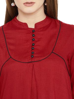 red viscose highlow kurti - 15697378 - Standard Image - 4
