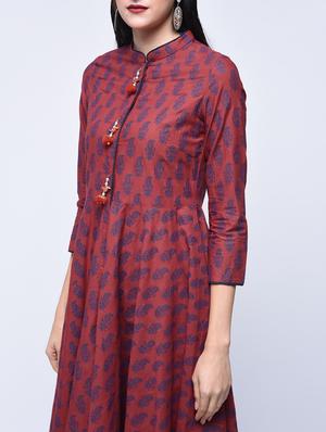 Flared printed kurta with tassels - 15697675 - Standard Image - 4