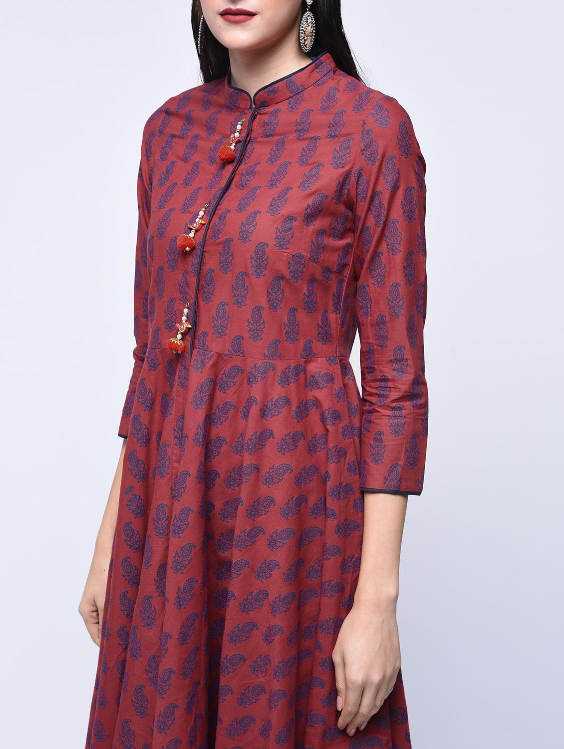 Flared printed kurta with tassels - 15697675 - Zoom Image - 4