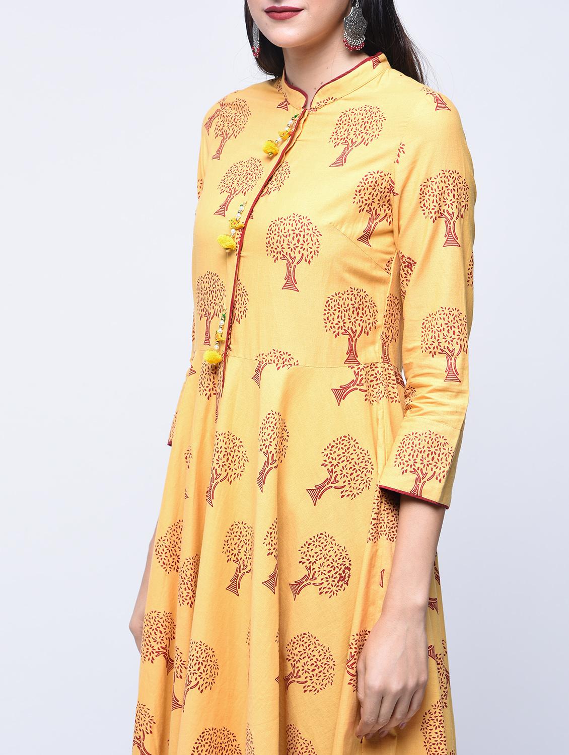 flared printed kurta with tassels - 15697676 - Zoom Image - 4