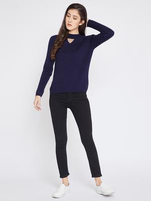 choker neck ribbed knit pullover - 15698036 - Standard Image - 4