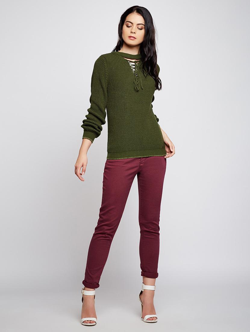 tie up neck ribbed knit pullover - 15698042 - Zoom Image - 4