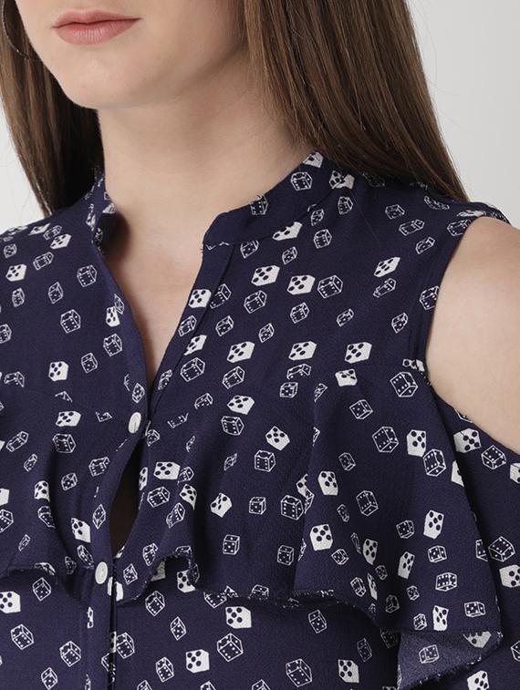 cold shoulder ruffle detail shirt dress - 15698692 - Zoom Image - 4