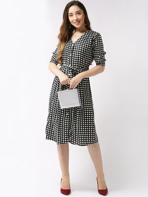 button up checkered a-line dress - 15700090 - Standard Image - 4