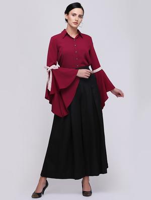 bow tie up bell sleeved shirt - 15701575 - Standard Image - 4