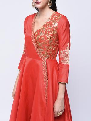 gotta patti embroidered angrakha kurta - 15701756 - Standard Image - 4