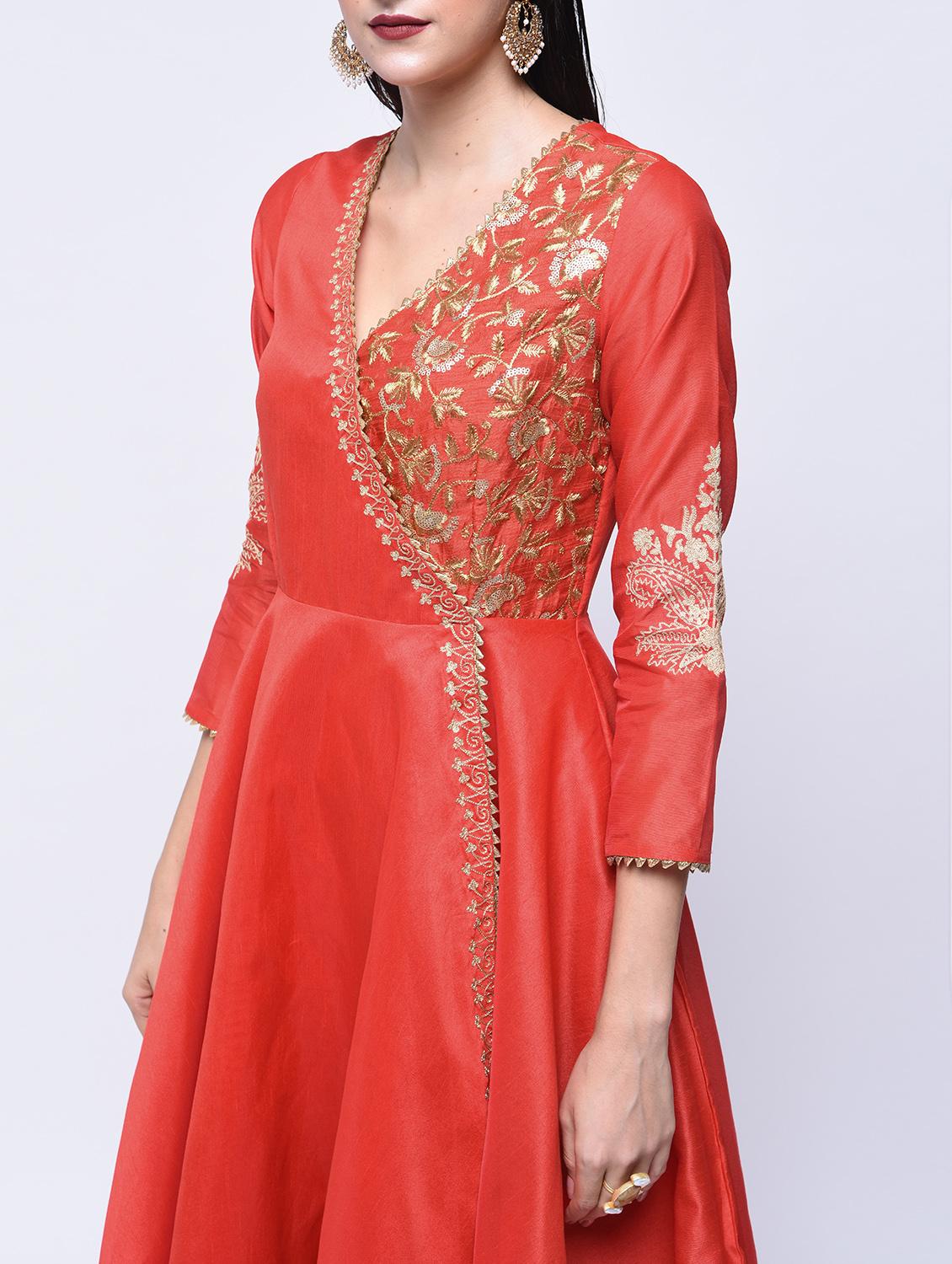 gotta patti embroidered angrakha kurta - 15701756 - Zoom Image - 4