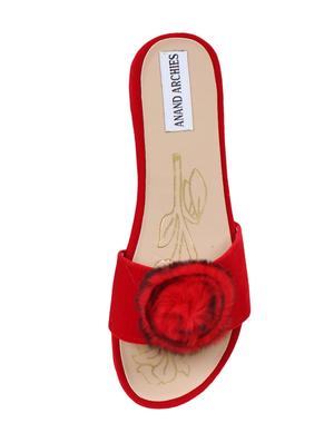 red faux leather slip on sandals - 15708817 - Standard Image - 4