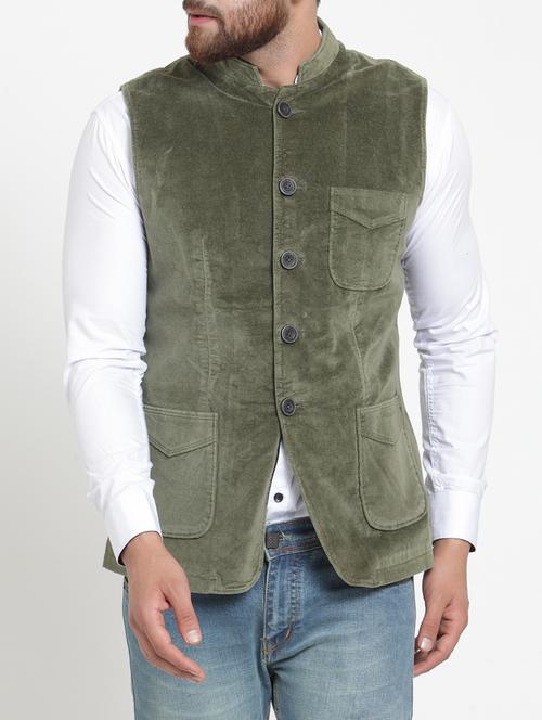 green polyester nehru jacket - 15709357 - Very Small Image - 1