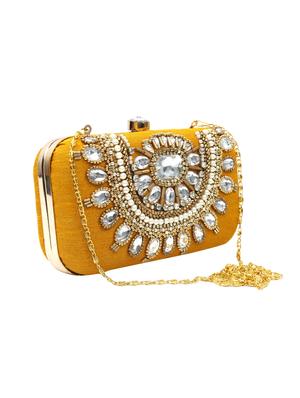 yellow cotton polyester blend box clutch - 15709629 - Standard Image - 4