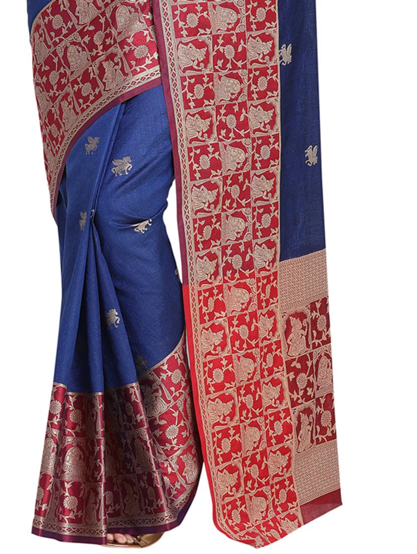 contrast zari border banarasi saree with blouse - 15710573 - Zoom Image - 4