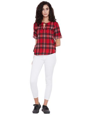 tie-up neck checkered top - 15711193 - Standard Image - 4