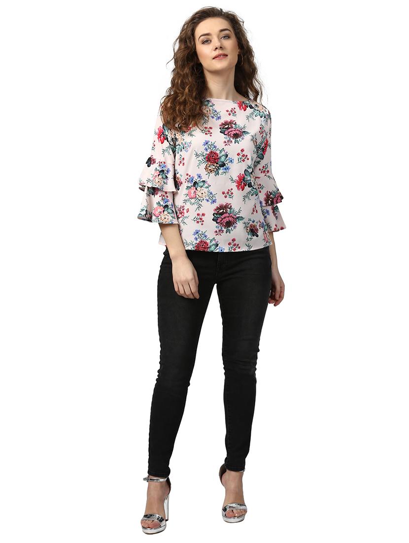 tiered bell sleeved floral top - 15721165 - Zoom Image - 4