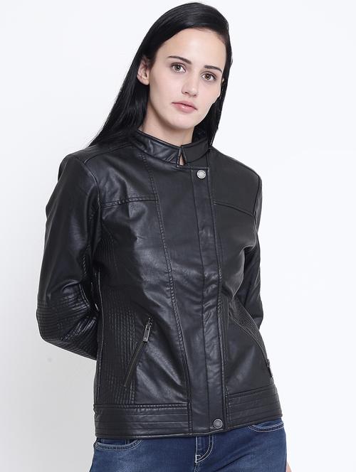 concealed placket leather jacket - 15721757 - Standard Image - 1