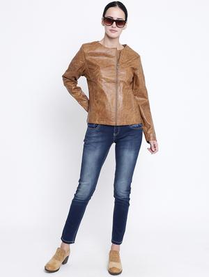zipper detail leather jacket - 15721763 - Standard Image - 4