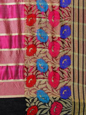 floral zari border woven saree with blouse - 15724681 - Standard Image - 4