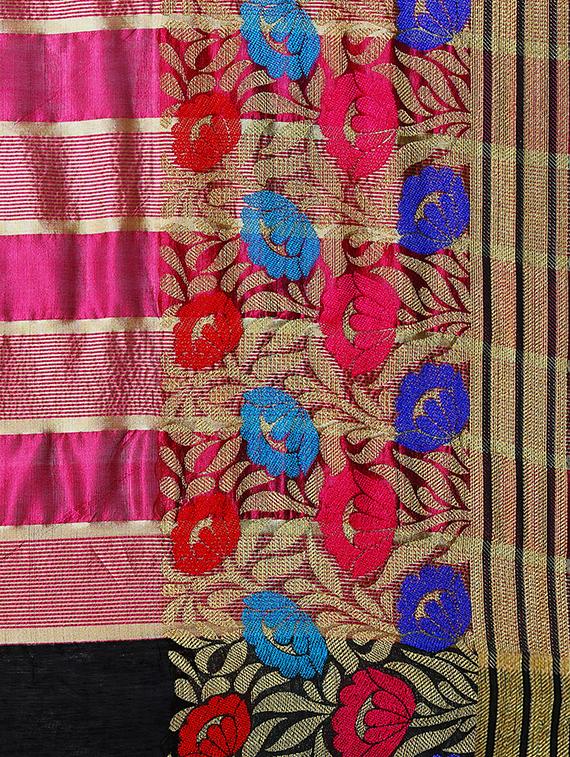 floral zari border woven saree with blouse - 15724681 - Zoom Image - 4