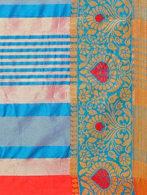 floral zari border woven saree with blouse - 15724732 - Standard Image - 4