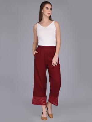 burgundy lace detail flared palazzo - 15725241 - Standard Image - 4