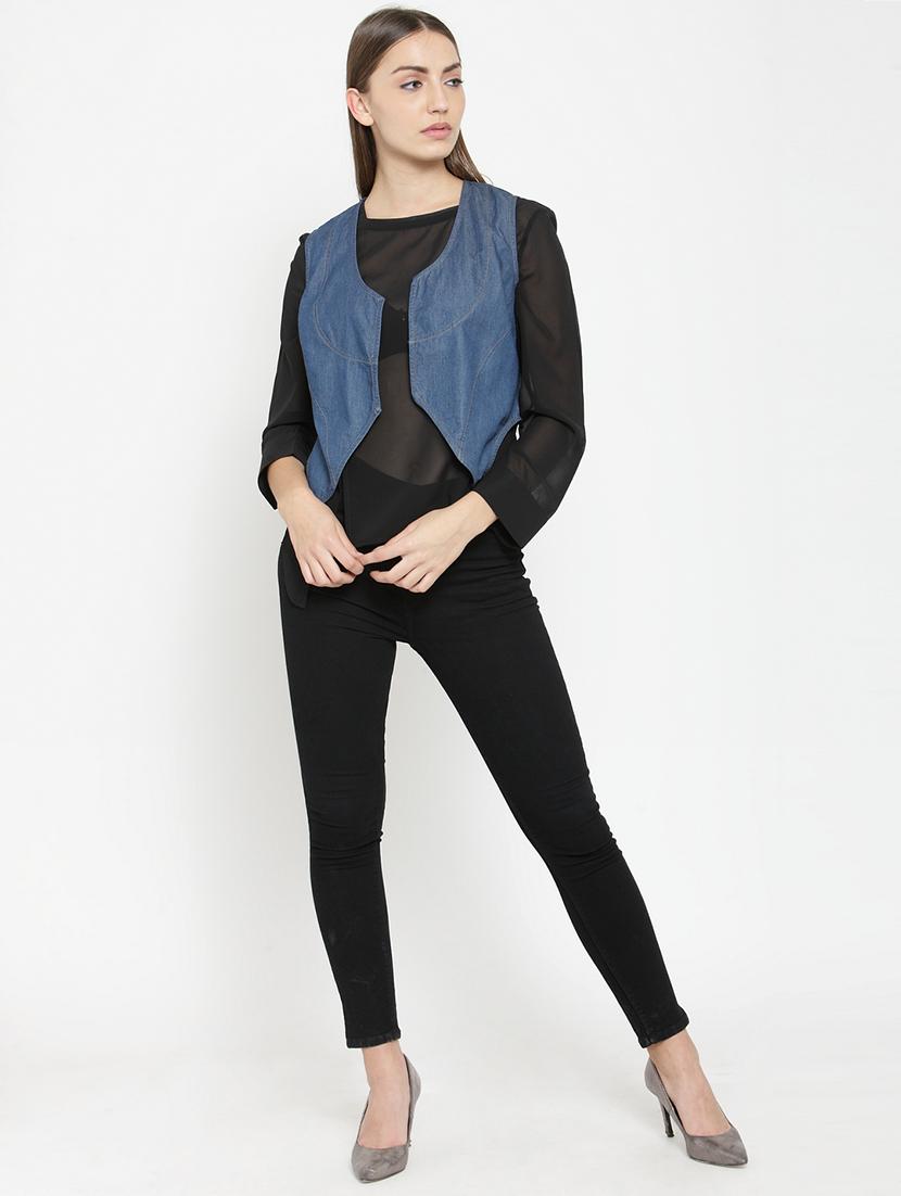 asymmetric hem denim shrug - 15725286 - Zoom Image - 4