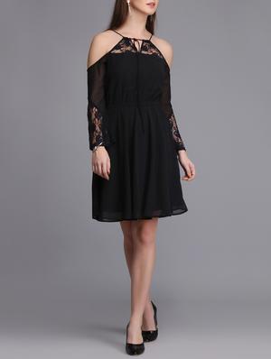 lace paneled cold shoulder a-line dress - 15726257 - Standard Image - 4