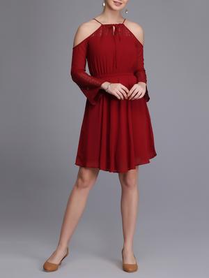 lace paneled cold shoulder a-line dress - 15726258 - Standard Image - 4