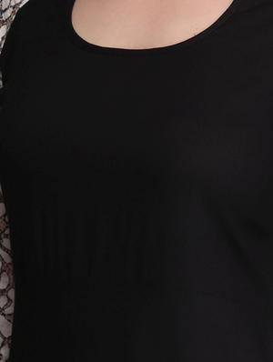 contrast lace sleeved side slit dress - 15726268 - Standard Image - 4