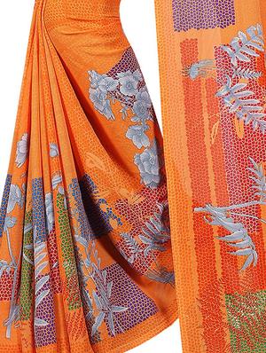 floral printed saree with blouse - 15726300 - Standard Image - 4