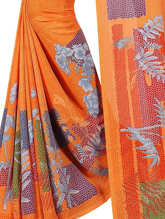 floral printed saree with blouse - 15726300 - Zoom Image - 4