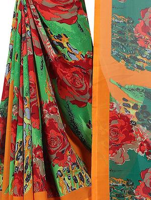 floral printed saree with blouse - 15726301 - Standard Image - 4