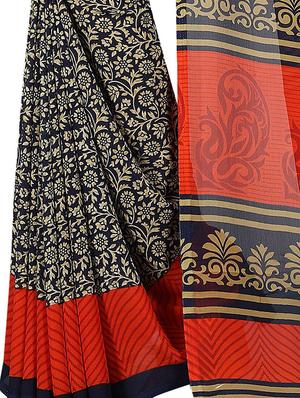 floral printed saree with blouse - 15726303 - Standard Image - 4