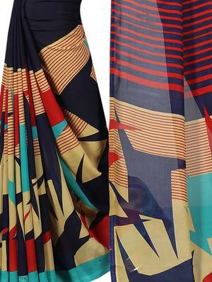 geometrical printed saree with blouse - 15726304 - Standard Image - 4