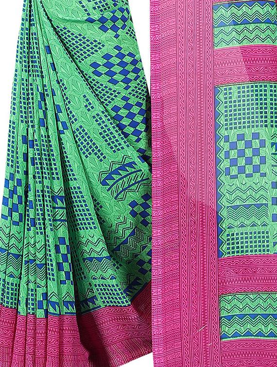 checkered printed saree with blouse - 15726305 - Zoom Image - 4