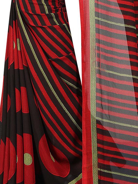 striped printed saree with blouse - 15726309 - Zoom Image - 4