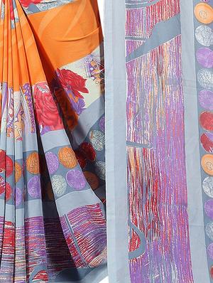 floral printed saree with blouse - 15726310 - Standard Image - 4