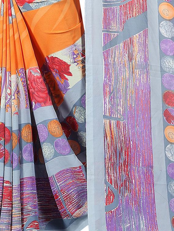 floral printed saree with blouse - 15726310 - Zoom Image - 4