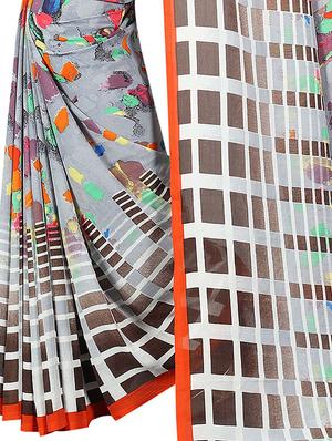 geometrical printed saree with blouse - 15726311 - Standard Image - 4