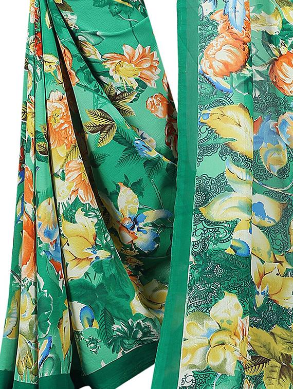 floral printed saree with blouse - 15726316 - Zoom Image - 4