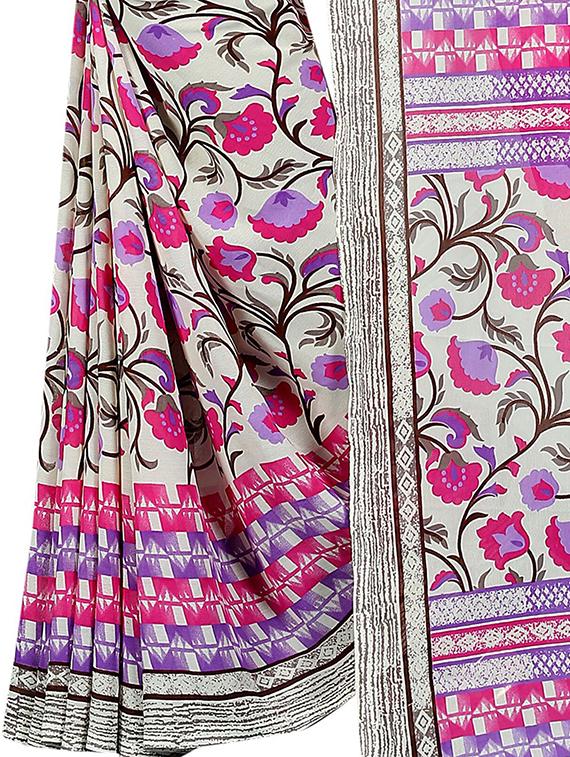floral printed saree with blouse - 15726317 - Zoom Image - 4