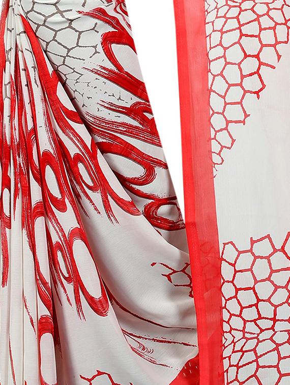 geometrical printed saree with blouse - 15726326 - Zoom Image - 4