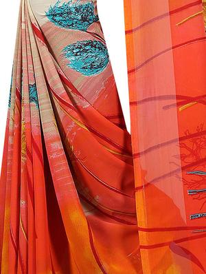 digital floral printed saree with blouse - 15726327 - Standard Image - 4